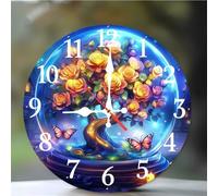 Umfarvt Wall Clock 8Inch, Arabic Numeral Round Wall Hanging Clock with Ultra-Quiet Movement Quartz, Battery Operated Silent Wall Clocks for Bedroom Office Living Room Classroom(Rose Tree Ball)