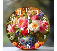 Umfarvt Wall Clock 8Inch, Arabic Numeral Round Wall Hanging Clock with Ultra-Quiet Movement Quartz, Battery Operated Silent Wall Clocks for Bedroom Office Living Room Classroom(Magnificent Peony)