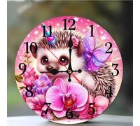 Umfarvt Wall Clock 8Inch, Arabic Numeral Round Wall Hanging Clock with Ultra-Quiet Movement Quartz, Battery Operated Silent Wall Clocks for Bedroom Office Living Room Classroom(Fairytale Hedgehog)