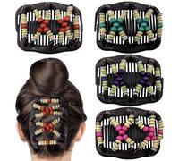 Umibow Lot de 4 peignes magiques extensibles pour femmes, peigne double, épingle à cheveux élastique avec perles en bois, faiseurs de chignons, peignes latéraux magiques pour cheveux bouclés, épais et