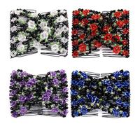 Umibow Lot de 4 peignes magiques faciles à utiliser - Double peigne à cheveux extensible - Pour chignon - Élastique - Perles - Rose - Accessoires de cheveux pour femmes et filles