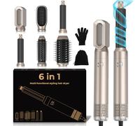 UMIGA Seche Cheveux 6 en 1, Brosse Soufflante Brushing avec Hair Dryer, Boucleur a Cheveux Automatique, Lisseur cheveux, Airbrush Hair Styler, Airstyler Cadeaux Set pour Femmes Styling - Bleu