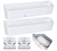 Umigy Lot de 2 plateaux de sortie pour évier de 27,9 cm avec 2 paires de charnières pour évier avant et tiroir, faux tiroir, clips avant, porte-éponge rabattable pour cuisine, blanc