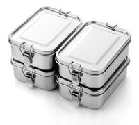 Umigy Lot de 4 boîtes à repas en acier inoxydable avec clips verrouillables anti-fuite, réutilisables au lave-vaisselle (850 ml)