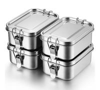 Umigy Lot de 4 boîtes alimentaires en acier inoxydable avec clips verrouillables anti-fuite, réutilisables au lave-vaisselle, pour le travail, le pique-nique (550 ml)