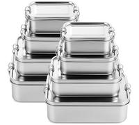 Umigy Lot de 8 boîtes alimentaires en acier inoxydable avec clips verrouillables anti-fuite, réutilisables au lave-vaisselle, pour le travail, le pique-nique (4 tailles)