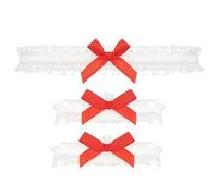 Umiin Ensemble de jarretières et de brassards, Jarretières blanches avec nœud en ruban rouge, Accessoires de mariage Fournitures de mariage, Lot de 2 brassards et 1 jarretière pour la mariée