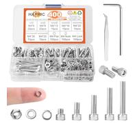 UmiMirari 400 Pcs M4 Screws Kit M4 Screw Assortment Nuts and Bolts Assortment Kit Metric Machine Screw Kit, 304 Stainless Steel Hex Socket Head Screws Nuts Bolts and Washers Set