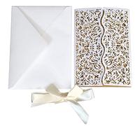 UMIMO Lot de 20 Cartes d'invitations de Mariage découpées au Laser 12,7 x 18 cm, Motif Exquis, avec enveloppe, Feuille intérieure Vierge pour Douche Nuptiale, fête de fiançailles. (Blanc Glacier)