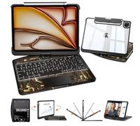 Uminy Étui avec clavier transparent pour iPad Air 13" (M4 2026/M3 2025/M2 2024) et iPad Pro 12,9" (6e/5e/4e/3e génération) - Pavé tactile multipoint, support rotatif à 360°, rétroéclairage 7 couleurs