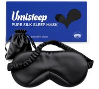 Umisleep Masque 100% Pure Soie, Matière Douce et Lisse 22 Momme 6A, Masque de Nuit Respirable pour Femmes et Hommes, Bonne Opacité Bandeau Yeux Sommeil, Avec Étui de Voyage, Bande Élastique (Noir)