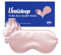 Umisleep Masque 100% Pure Soie, Matière Douce et Lisse 22 Momme 6A, Masque de Nuit Respirable pour Femmes et Hommes, Bonne Opacité Bandeau Yeux Sommeil, Avec Étui de Voyage, Bande Élastique (Rose)