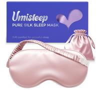 Umisleep Masque 100% Pure Soie, Matière Douce et Lisse 22 Momme 6A, Masque de Nuit Respirable pour Femmes et Hommes, Bonne Opacité Bandeau Yeux Sommeil, Avec Étui de Voyage, Sangle Réglable (Rose)