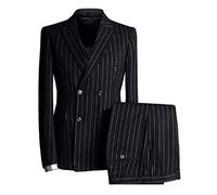 UMISS Hommes Costume rayé Costume 3 pièces Veste Veste à Double Boutonnage Gilet et Pantalon