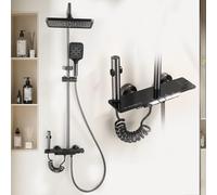 Umisu Colonne de Douche 4 en 1, Système de Douche à Touches Piano, Colonne de Douche Réglable en Hauteur Intégrant une Douchette Hygiénique, avec Douchette à Main et Robinet, Baignoire Cascade