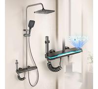 Umisu Colonne de Douche avec Affichage Numérique LED, Système de Douche 4 en 1, Réglable en Hauteur Intégrant une Douchette Hygiénique, Lumière d'ambiance Bleue