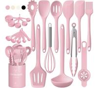 Umite Chef Lot de 22 Accessoires de Cuisine, Ustensiles de Cuisine en Silicone Résistant à la Chaleur avec Support, Antiadhésifs, Passent au Lave-Vaisselle (Rose)