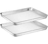 Umiten Lot de 2 plaques de cuisson en acier inoxydable, non toxique et sain, finition miroir et antirouille, facile à nettoyer et passe au lave-vaisselle (40,6 x 30,5 x 2,5 cm)