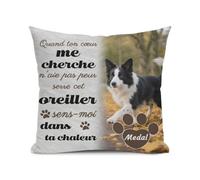 Umitive Oreiller Commémoratif pour Chien Personnalisé - Coussin Photo et Nom Customisé - Souvenir Réconfortant pour Animaux Décédés (Style C)