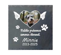 Umitive Pierre Tombale Personnalisée pour Animal de Compagnie - Plaque Commémorative Carrée avec Photo et Nom - Cadeau en Mémoire d'un Chien - Décoration pour Cimetière d'animaux (Style C)