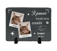 Umitive Pierre Tombale Personnalisée pour Chat - Plaque Commémorative avec Photo - Cadeau Souvenir pour Animal Décédé - Décoration Jardin (Style L)