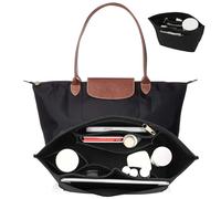 Umiup Insert de rangement pour sac à main Longchamp Le Pliage de taille moyenne, organiseur de sac à main en feutre avec porte-gobelet, organiseur de sac avec fermeture éclair, 8 compartiments, noir