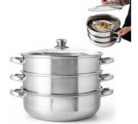 Umllpet Casserole de cuisson vapeur, 28 cm, en acier inoxydable, à 3 étages avec couvercle, pour cuire des légumes, des fruits de mer, des soupes, des ragoûts et des pâtes