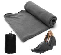 Umllpet Couverture polaire en microfibre - Avec fonction sac de couchage - 180 x 82 cm - 700 g - Gris - Convient pour 4 saisons et lavable en machine - Enveloppe polaire anti-boulochage - Sac de
