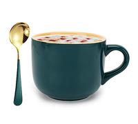 Umllpet Grande Tasse 600 ml - Mug à Café, Bol à Céréales XXL, Tasse à Thé Avec Cuillère, Mug Muesli, Soupe, Ramen, Salade - Cadeau Noël, Anniversaire - Vert