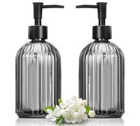 Umllpet Lot de 2 Distributeurs de Savon en Verre 400ML, Distributeurs de Savon Liquide avec Pompe Rayée Noire, pour Cuisine & Salle de Bain