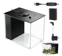 Umllpet Mini Aquarium Acrylique 3,7L Kit Complet, Nano Bac Transparent avec Pompe Filtrante Silencieuse et Eclairage LED USB, Compact pour Poissons Crevettes Plantes Aquatiques Déco Intérieure