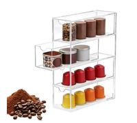 Umllpet Range Capsules Café en Acrylique Transparent, structure à quatre tiroirs couvert, empilable pour rangement capsules café sachets thé, adapté cuisine et bureau
