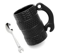 Umllpet Tasse Pneu Cadeau Père, Grande Tasse Café 500ml en Céramique, Design 3D Réaliste avec Cuillère Idée Cadeau Originale pour Homme Papa et Amateur de Voiture