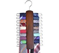 Umo Lorenzo Cintre en bois de qualité supérieure pour cravates et ceintures, organiseur central et étagère de rangement en bois de noyer avec une finition antidérapante - 20 crochets (bois)..