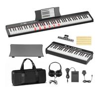 UMOMO Piano numérique pliable à 88 touches avec touches éclairées, piano à clavier semi-lesté avec MIDI, piano électrique portable pour débutant avec pédale de sustain, sac de transport, écouteurs