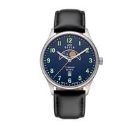 UMR RUHLA Montre plate en titane avec mouvement à quartz suisse - Cadran bleu foncé - Bracelet en cuir noir - Diamètre 41,5 mm - Fabriqué en Allemagne