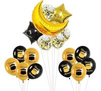 Umrah Mubarak Ensemble de ballons dorés et noirs pour fête islamique - Décorations de Ramadan - Ballons en aluminium pour Ramadan musulman - Décorations de remise de diplôme pour cérémonie de