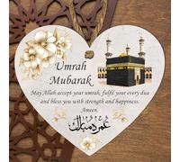 Umrah Mubarak Heart Plaque - Signe Kaaba suspendu islamique, cadeau Umrah, décoration d'intérieur musulmane florale, souvenir de fête de pèlerinage, plaque spirituelle Umrah Tenture murale
