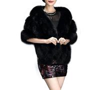 UMREN Cape longue pour femme en fausse fourrure de renard pour l'hiver, A-noir, taille unique