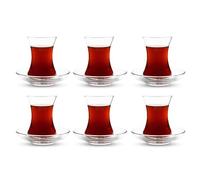 ums Ensemble de verres à thé turcs, design fin et semelle épaisse pour empêcher le thé de refroidir, facile à garder pour 6 personnes, 6 soucoupes, 6 verres, service à thé utile (12 pièces)