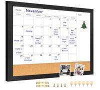 Umtiti Calendrier mensuel effaçable à sec et tableau d'affichage en liège, 33x43.2 cm, tableau blanc à surface magnétique. Parfait pour organiser votre espace. Tableau blanc + liège,3343B-BK