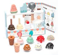 umu Glacier pour Enfants en Bois Glacier Comprenant des Accessoires de Cuisine (Glace, cuillères à Glace, Cornets de Glace, etc.), des magasins de Cuisine pour Enfants et des Accessoires pour Je