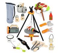 UMU® Kit de camping pour enfants en bois avec feu de camp, lampe de poche, couteau, hache et plus encore - Jouets de jeu de rôle d'aventure - Jeu de 45 pièces pour filles et garçons de 3, 4 et 5 ans