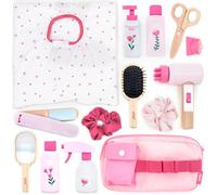 UMU Kit de coiffure en bois pour enfants - 17 pièces - Jouets de coiffure pour filles avec sèche-cheveux, fer à lisser, peigne et miroir - Jeu de rôle Salon de coiffure à partir de 3, 4, 5, 6 ans