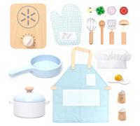 UMU Kit de cuisine en bois pour enfant avec vaisselle, casseroles et poêles, tablier, nourriture et plus encore, accessoires de cuisine pour enfants à partir de 2, 3, 4, 5 ans