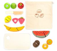 UMU® Kit de découpe de fruits en bois pour enfants - Jouet de cuisine avec aliments pour couper et accessoires de cuisine pour enfants (couteau en bois, planche à découper, sac à fruits), jouet en