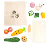 UMU® Kit de découpe de légumes en bois pour enfants - Jouet de cuisine avec aliments pour couper et accessoires de cuisine pour enfants (couteau en bois, planche à découper, sac à légumes), jouet en