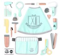 UMU® Kit de Jeu de Coiffeur en Bois pour Enfants avec Sac pour Outils de Coiffure INCL. Cape de Coiffeur, Ciseaux, Lisseur etc., Jeux d'Imitation de Coiffeur, 18 pièces, pour Enfants de 3, 4, 5 Ans