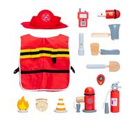 UMU® Kit de Jeu de Pompier en Bois pour Enfants avec Costume de Pompier incluant Casquette, Extincteur, Talkies-Walkies etc., Jeux d'Imitation, 14 pièces d'Équipement pour Enfants de 3, 4, 5 Ans