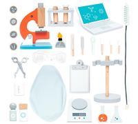 UMU® Kit de jeu en bois pour enfants avec microscope, tubes à essai, etc. Jouet de docteur pour jeu de rôle, 29 pièces pour filles et garçons de 3, 4, 5 ans